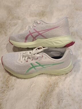 ASICS Women's White Running Sneakers with Pink and Mint Accents